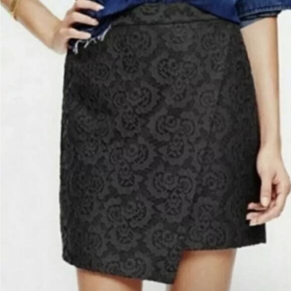 Madewell Black Lace Overlay Asymmetrical Mini Skirt Wool Blend E5096 - Picture 1 of 7